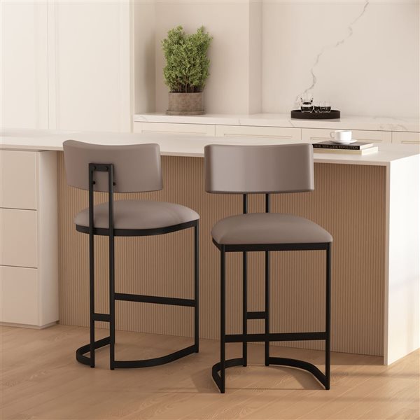 Manhattan Comfort Juno Taupe Vegan Leather Upholstered Metal Counter Stool