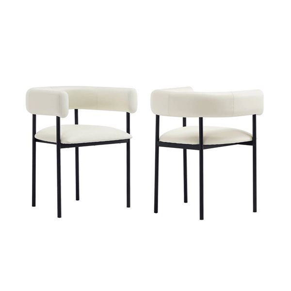 Manhattan Comfort Onda Ivory Vegan Leather Upholstered Metal Dining Chair