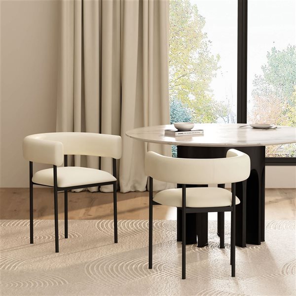 Manhattan Comfort Onda Ivory Vegan Leather Upholstered Metal Dining Chair