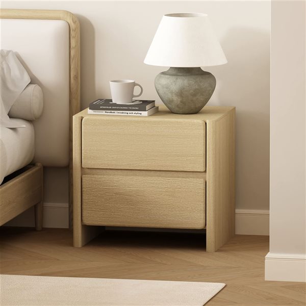 Manhattan Comfort Linda 2-Drawer Nightstand 24-in - Natural Oak