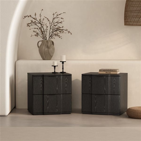 Manhattan Comfort Clive 2-Drawer Nightstand 22-in - Black