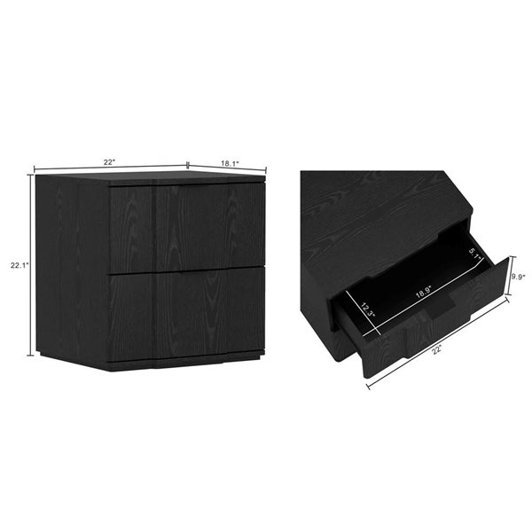 Manhattan Comfort Clive 2-Drawer Nightstand 22-in - Black