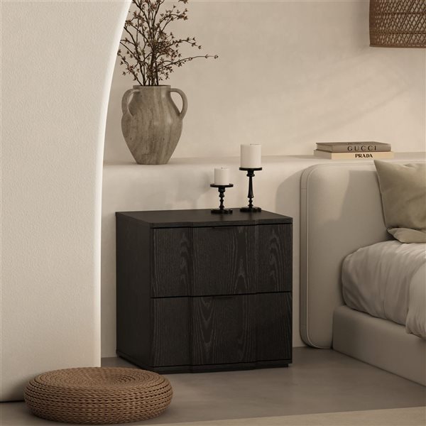 Manhattan Comfort Clive 2-Drawer Nightstand 22-in - Black