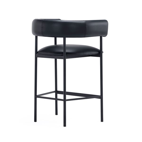 Manhattan Comfort Onda Black Vegan Leather Upholstered Metal Counter Stool