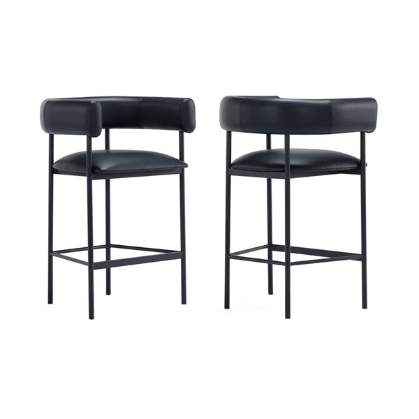 Manhattan Comfort Onda Black Vegan Leather Upholstered Metal Counter Stool