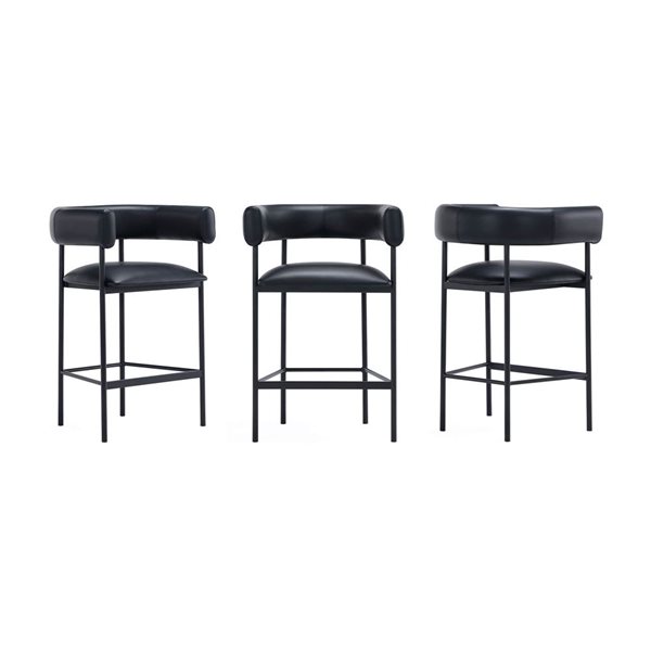 Manhattan Comfort Onda Black Vegan Leather Upholstered Metal Counter Stool