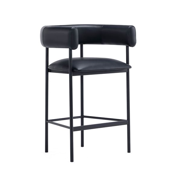 Manhattan Comfort Onda Black Vegan Leather Upholstered Metal Counter Stool
