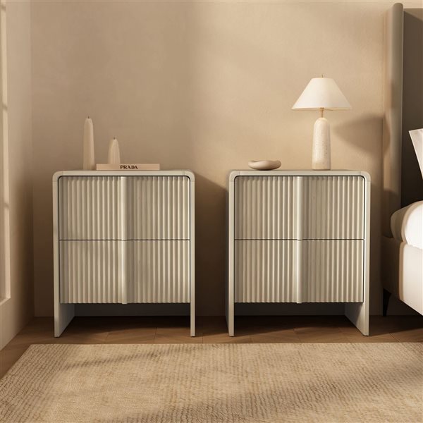 Manhattan Comfort Novara 2-Drawer Nightstand 22-in - Whitewashed Oak