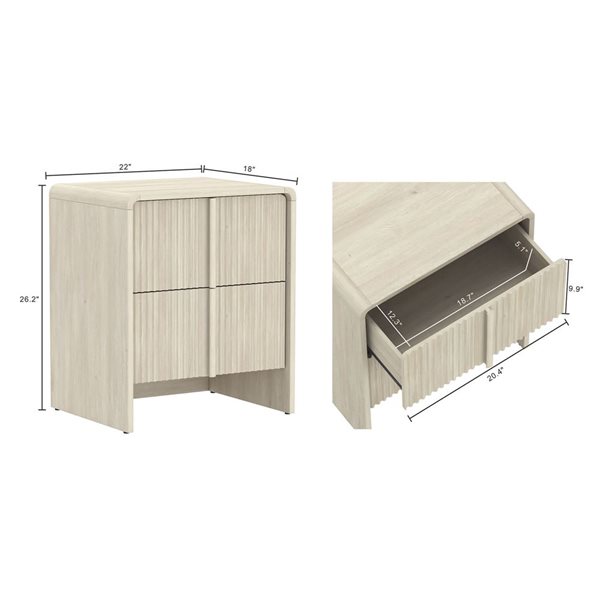 Manhattan Comfort Novara 2-Drawer Nightstand 22-in - Whitewashed Oak