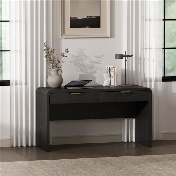Manhattan Comfort Grace Black and Gold 54-in 2-Drawer Office Desk