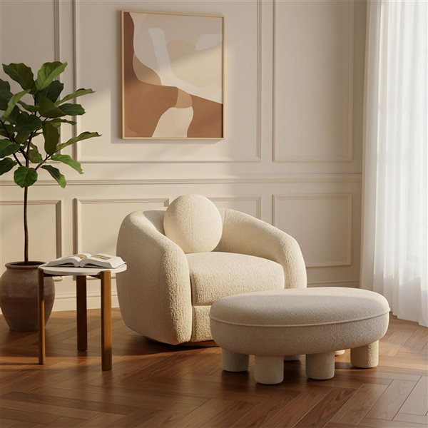 Manhattan Comfort Tribeca Chenille Upholstered Accent Ottoman - Cream