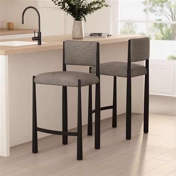 Manhattan Comfort Lennor Mushroom Boucle Upholstered Metal Counter Stool