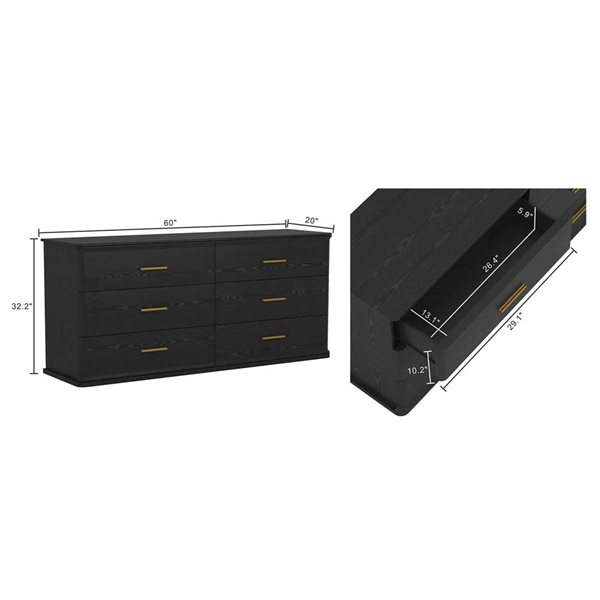 Manhattan Comfort Clifford 6-Drawer Double Dresser - Black