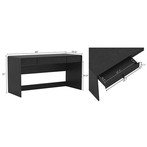Manhattan Comfort Novara Black 60-in 2-Drawer Writing Desk