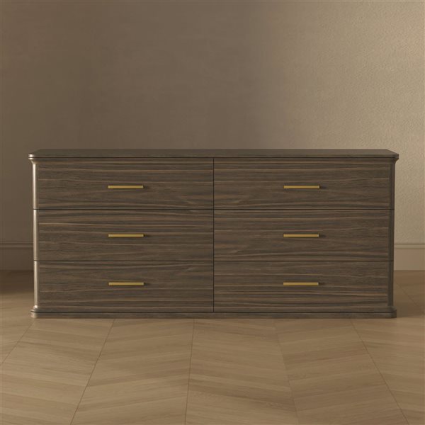 Manhattan Comfort Clifford 6-Drawer Double Dresser - Walnut Brown