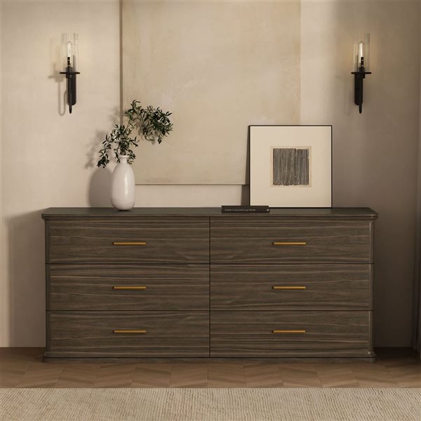 Manhattan Comfort Clifford 6-Drawer Double Dresser - Walnut Brown