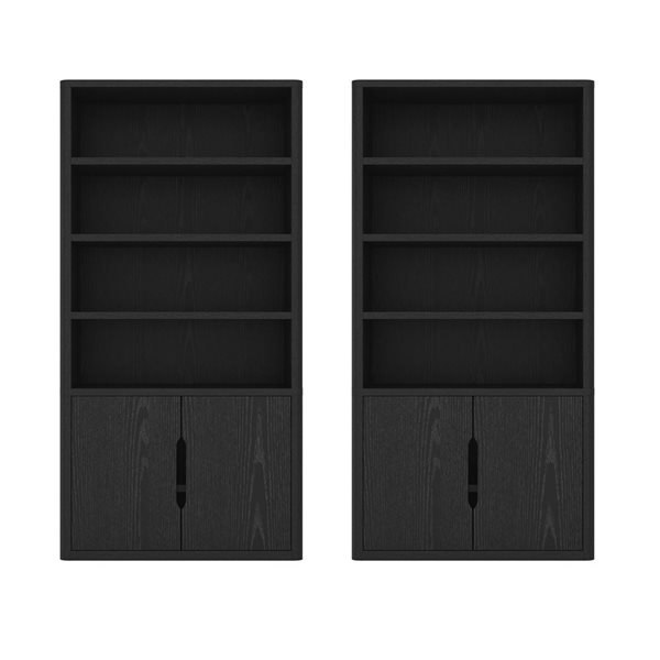 Manhattan Comfort Rivington Set of 2 Black 40-in 6-Shelf Bookcase Cabinet