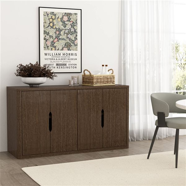 Manhattan Comfort Rivington Walnut Brown 60-in 4-Door Sideboard