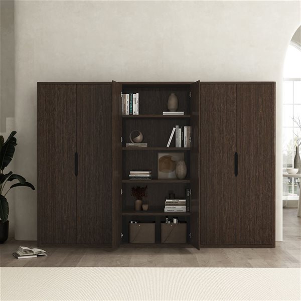 Manhattan Comfort Rivington Set of 3 Walnut 38-in 5-Shelf Bookcase Cabinet