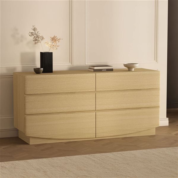 Manhattan Comfort Ardea 6-Drawer Double Dresser 72-in -Natural Oak