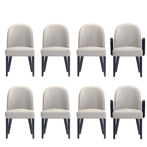 Manhattan Comfort Hillman 8-Piece Light Gray Vegan Leather and Velvet Upholstered Dining Chair Set