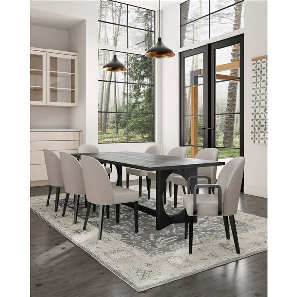 Manhattan Comfort Hillman 8-Piece Light Gray Vegan Leather and Velvet Upholstered Dining Chair Set