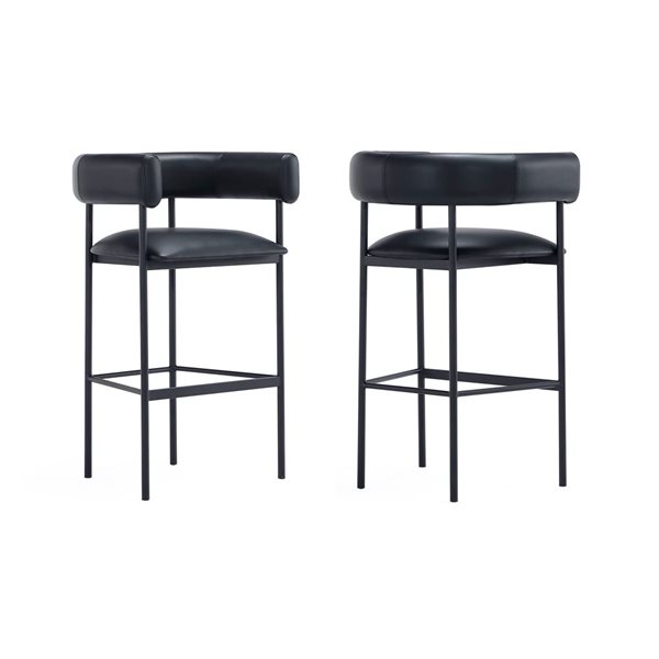 Manhattan Comfort Onda Black Vegan Leather Upholstered Metal Barstool
