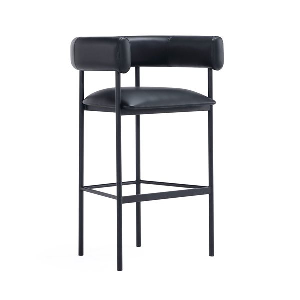 Manhattan Comfort Onda Black Vegan Leather Upholstered Metal Barstool