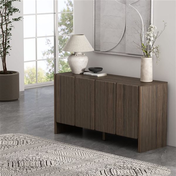 Manhattan Comfort Linda Walnut Brown 60-in 4-Door Sideboard