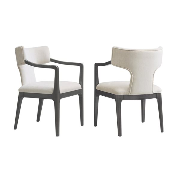 Manhattan Comfort Eloria Cream Chenille Upholstered Wood Dining Armchair