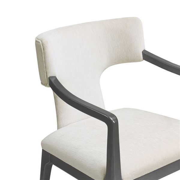 Manhattan Comfort Eloria Cream Chenille Upholstered Wood Dining Armchair