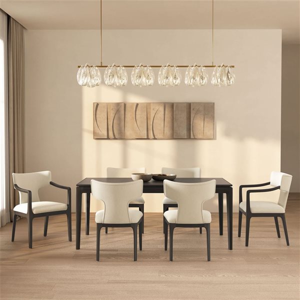 Manhattan Comfort Eloria Cream Chenille Upholstered Wood Dining Armchair