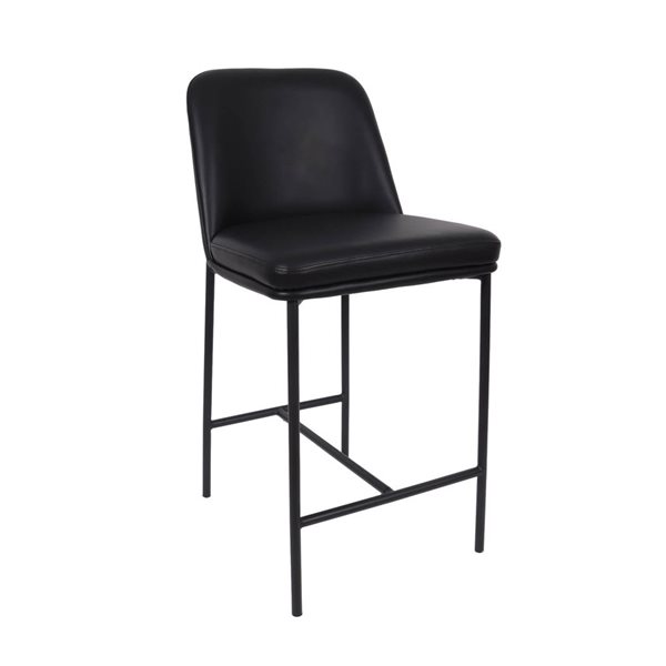 Manhattan Comfort Loft Set of 2 Black Vegan Leather Upholstered Metal Counter Stool