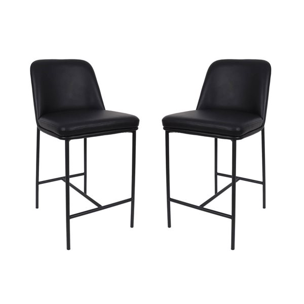 Manhattan Comfort Loft Set of 2 Black Vegan Leather Upholstered Metal Counter Stool