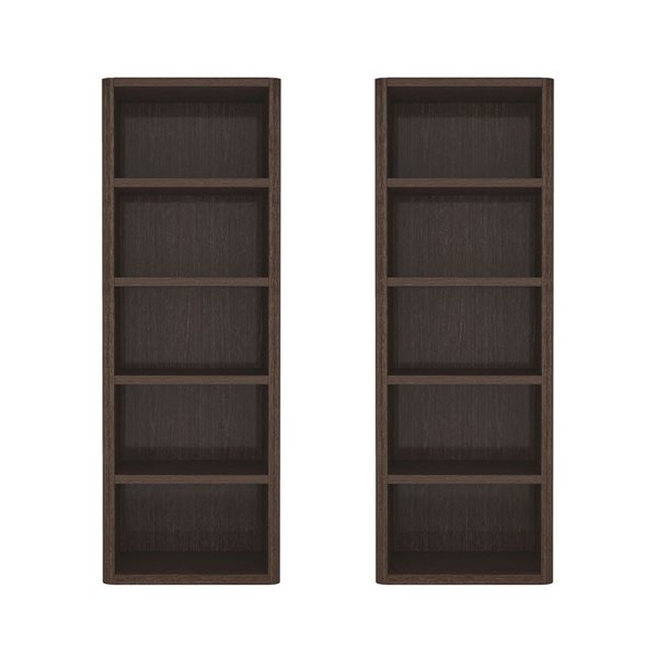 Manhattan Comfort Rivington Set of 2 Dark Walnut 28-in 5-Shelf Open Bookcase