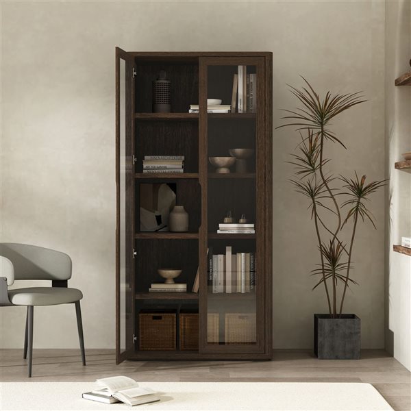 Manhattan Comfort Rivington Walnut 38-in 5-Shelf Bookcase Cabinet