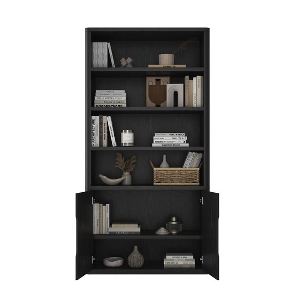 Manhattan Comfort Rivington Black 40-in 6-Shelf Bookcase Cabinet