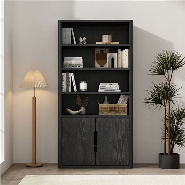 Manhattan Comfort Rivington Black 40-in 6-Shelf Bookcase Cabinet