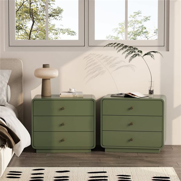 Manhattan Comfort Liora 3-Drawer Solid Wood Nightstand 28-in - Green