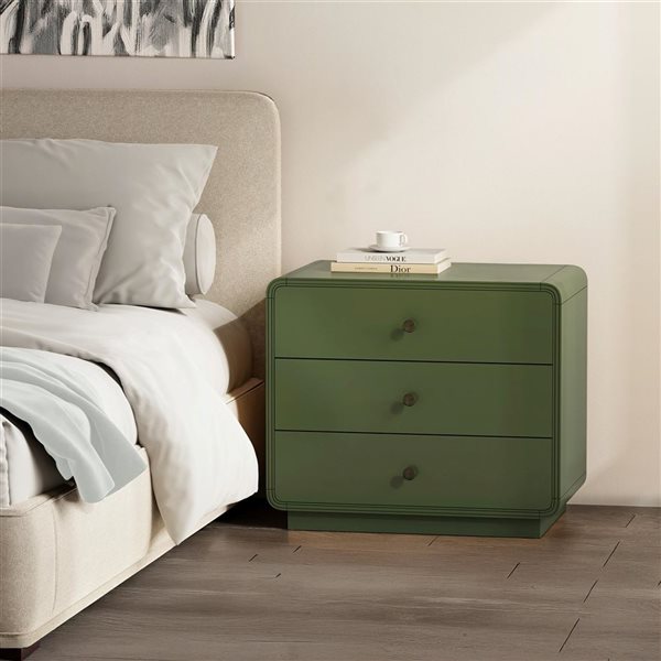 Manhattan Comfort Liora 3-Drawer Solid Wood Nightstand 28-in - Green