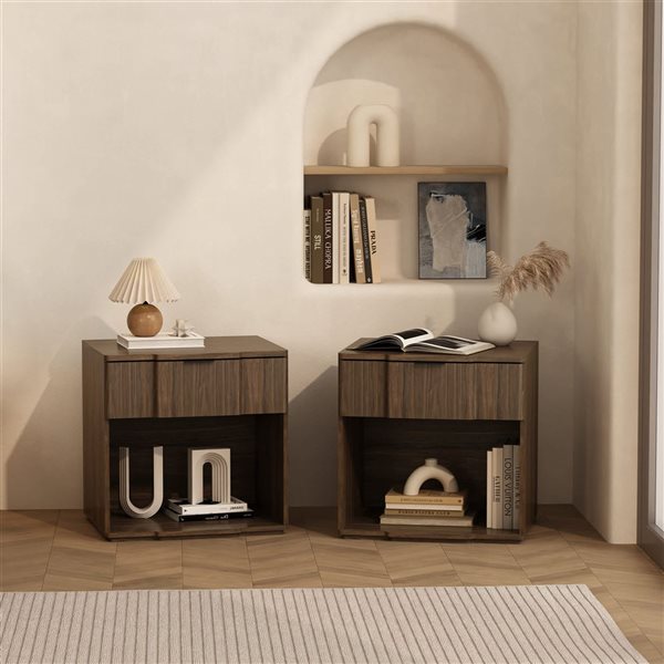 Manhattan Comfort Clive 1-Drawer Nightstand 22-in - Walnut and Black