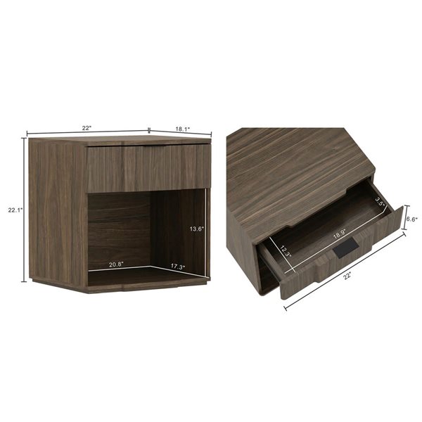 Manhattan Comfort Clive 1-Drawer Nightstand 22-in - Walnut and Black