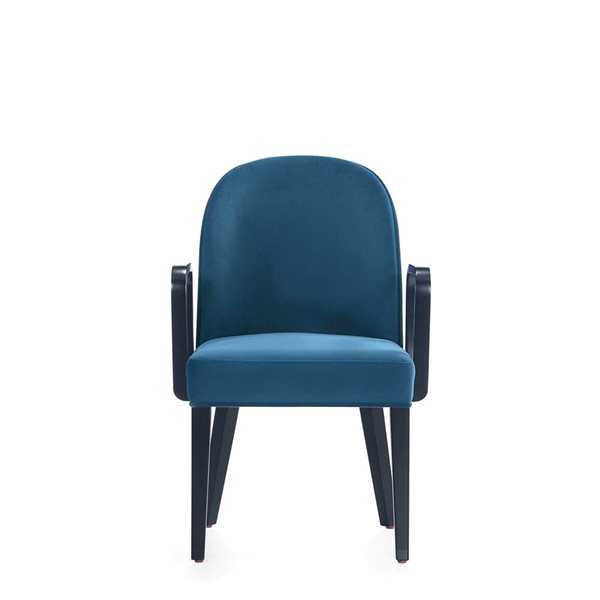 Manhattan Comfort Hillman Blue Velvet Upholstered Wood Dining Armchair