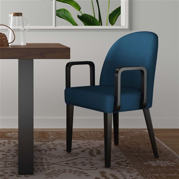 Manhattan Comfort Hillman Blue Velvet Upholstered Wood Dining Armchair