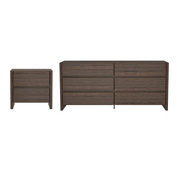 Manhattan Comfort Linda 2-Piece Dresser and Nightstand Set - Walnut Brown