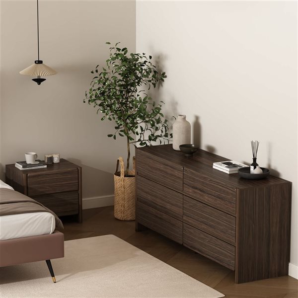 Manhattan Comfort Linda 2-Piece Dresser and Nightstand Set - Walnut Brown