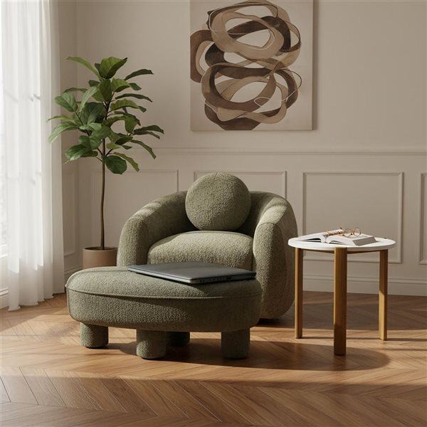 Manhattan Comfort Tribeca Chenille Upholstered Accent Ottoman - Olive Green