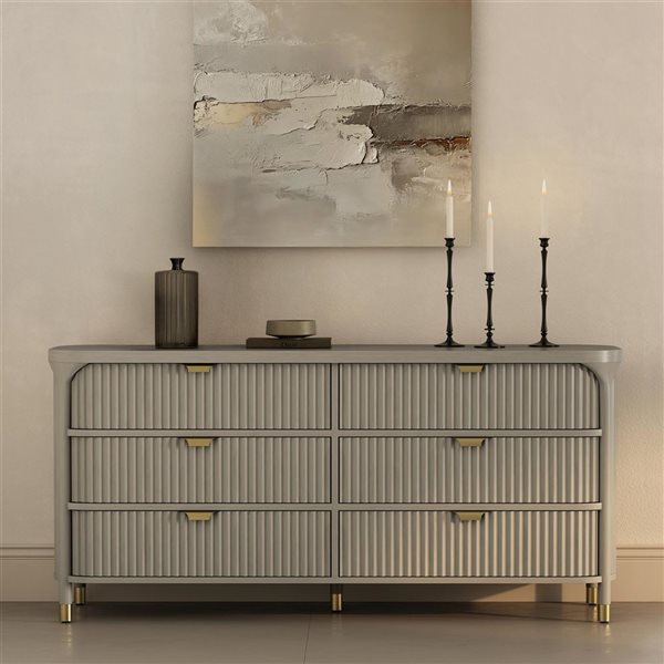 Manhattan Comfort Park 6-Drawer Solid Wood Double Dresser 68-in - Grey