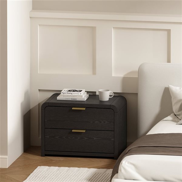 Manhattan Comfort Grace 2-Drawer Nightstand 28-in - Black and Gold