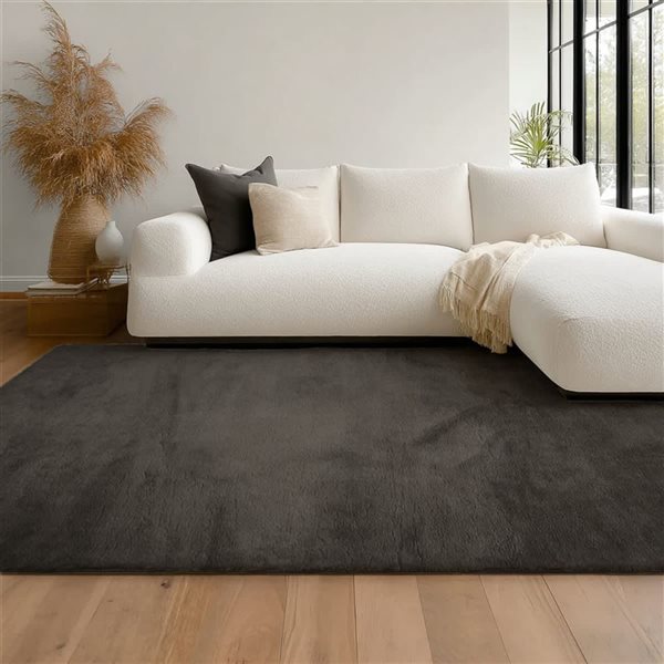 ECARPET Argo Plush Washable Rug - 6-ft 7-in x 9-ft - Charcoal